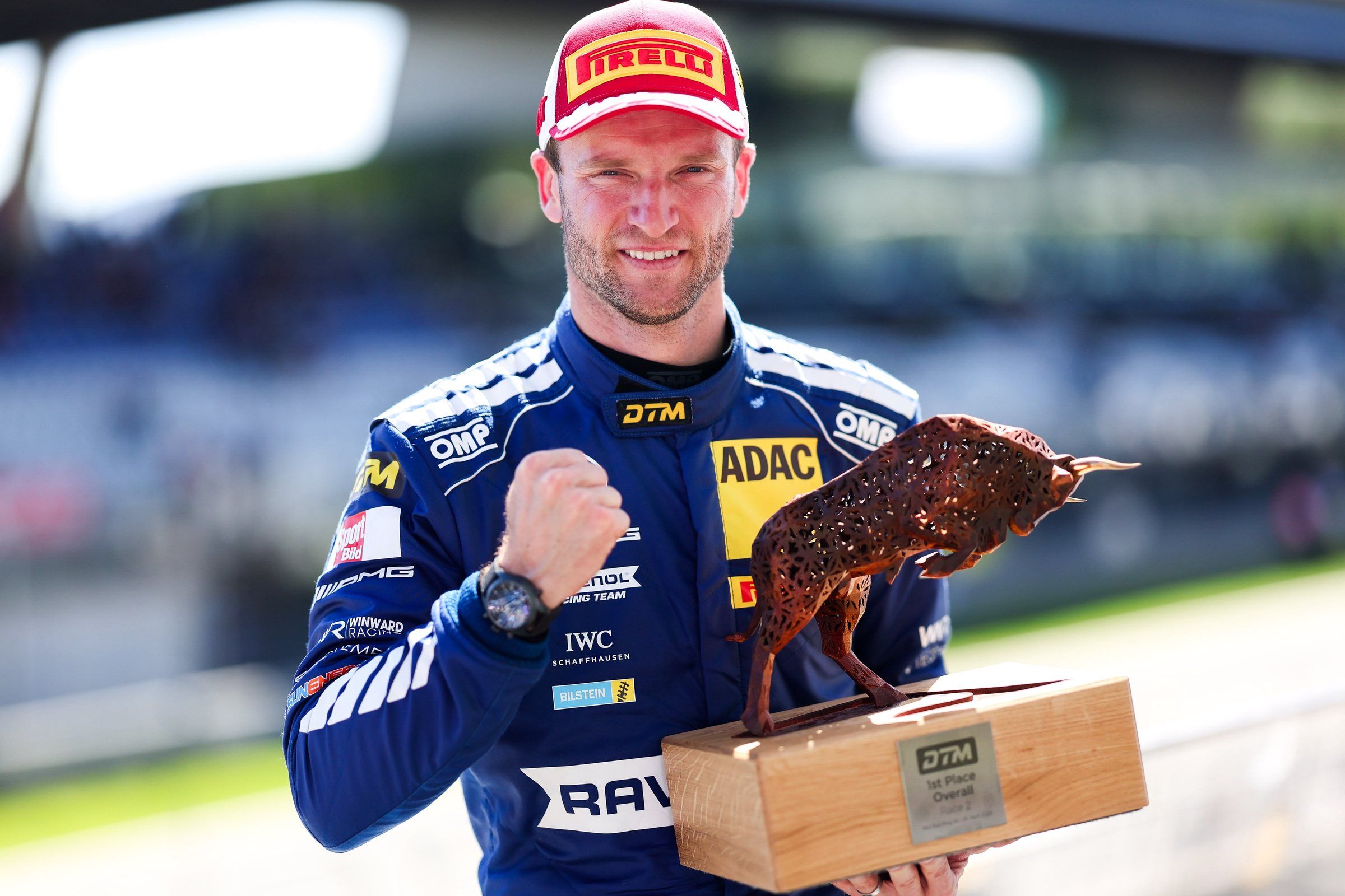 Maro Engel with his DTM first place trophy